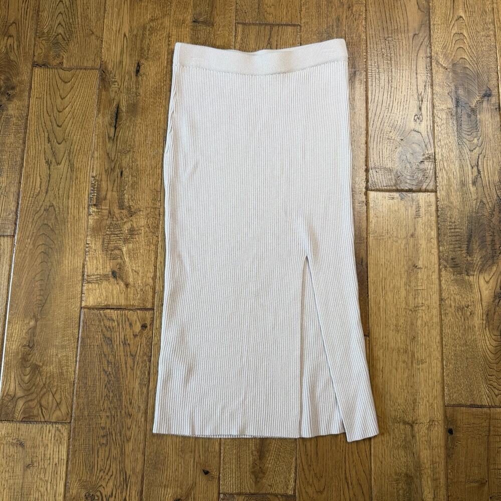 Abercrombie & Fitch Women’s Ribbed Sweater Midi Skirt Slit Cream Beige XS